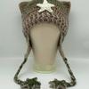 Ins estilo handmade tricotado estrela gato orelha chapéu malha quente chapéu versátil bonito listrado borla pullover chapéu de lã