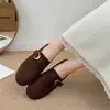 Mocasines planos de moda con hebilla para mujer, forrados de felpa para invierno, mules estilo 'old money', zapatos planos de algodón, retro 2026 no