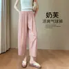 Pantalones de Algodón Puro Estilo Globo para Mujer, Verano Delgado, Nuevo 2026 Casual Pierna Recta Petite Marrón Acortados Pierna Ancha Zanahoria Pantalones de Chándal