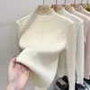 Suéter Gola Alta Meia com Acabamento em Renda com Novo Twist Outono e Inverno Pérola Chique Slim-Fit Camisa Base Tricô Cor Sólida