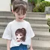 Camiseta Infantil da Moda para Meninas, Manga Curta de Verão, Gola Redonda, Algodão Puro, Top Estampado de Desenho Animado, Design Estiloso 2026