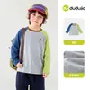 Camiseta de Algodón Puro para Bebé Dudu, Conjunto de Otoño para Niños, Camiseta Base 100% Algodón, Nuevo Estilo de Otoño para Niños, Ropa Infantil Moderna para Niñas