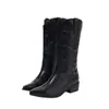 Botas Martin para Mujer, Estilo Verano, Estilo Europeo y Americano Transfronterizo, Botas Vaqueras, Punta Fina, Botas de Caña Media Bordadas, Tacón Grueso Retro, Botas de Tacón Medio