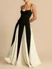 Moda Elegante Transfronteriza Sexy Tendencia de Club Nocturno Costura en el Hombro Falda Grande Vestido de Tirantes Vestido de Noche para Mujer