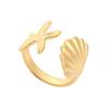 Anel de Aço Inoxidável Dourado 18K Série Oceano Amazon Transfronteiriço Europeu e Americano Estrela do Mar Concha Joia Versátil Feminina Zircônia