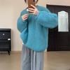 Suéter de Punto Grueso de Lana Estilo Coreano Estilo Perezoso Borde Enrollado 2026 Otoño e Invierno Nuevo para Mujer Holgado Adelgazante Cuello Redondo Top