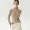 Suéter feminino de caxemira com gola alta parcial, outono, novo, corte justo, com babados, malha, segunda pele