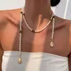Cadena de Suéter Transfronteriza con un Toque de Lujo Ligero y de Alta Gama, Presentando Collares Superpuestos de Ojo de Tigre Maillard y Perlas, Cadena de Suéter de Moda para Otoño e Invierno
