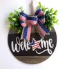 Nuevos Productos CY Decoración para el Hogar Día de la Independencia Lazo de Cinta Bandera Americana Guirnalda de Bienvenida Plato de Madera Decoración para Puerta y Pared