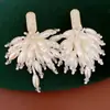 Brincos de Agulha Prata com Franjas Cravejadas de Diamantes e Pérolas Ovais, Brincos de Luxo Leve e de Alta Qualidade, Brincos Personalizados de Nicho Estilo Palácio Venda por Atacado