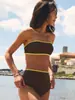 Bikini Transfronterizo Nuevo Europeo y Americano 2026 con Colores Contrastantes, Sexy Conjunto de Dos Piezas de Baño sin Tirantes de Cintura Alta con un Toque de Lujo