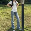 Jeans Americanos de Calle de Tiro Bajo Micro-Campana para Mujer Verano Nuevo Diseño Picante Chica Sentido de Diseño Nicho Ajustados Versátiles Elásticos