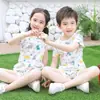 Traje Infantil de Manga Corta, Algodón Puro, Ropa de Verano para Niños y Niñas, Ropa Nueva para el Hogar con Aire Acondicionado, Pijama Delgado de Verano para Bebés y Niños