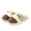 Pantuflas de felpa de algodón con bloques de color para mujer, para uso en interiores en otoño e invierno, antideslizantes, de suela gruesa, puntera cerrada, cálidas y adecuadas para parejas