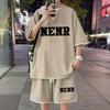 Traje Casual de Waffle para Hombre Verano Pantalones Cortos de Seda de Hielo Camiseta de Manga Corta con Estampado Juvenil Atractivo Falso Dos Piezas