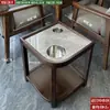 Mesa de Café Mahjong de Gama Alta con Forma de Abanico para Hotel Madera Maciza Placa de Roca Pequeño Estante de Almacenamiento Sala de Ajedrez y Cartas Estante para Agua de Té Especial para Casa de Té Antiescaldado