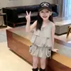 2026 Nuevo Estilo Temperamento Calle-Explotando Dulces Niñas Moda Mono sin Mangas Pantalones Cargo Bloomers Conjunto de Dos Piezas para Bebés Niñas