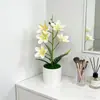 Vaso Listrado Vertical com 5 Flores de Magnólia Artificiais, Arranjo de Flores Artificiais, Toque Realista, Flores Artificiais para Sala de Estar, Decoração de Planta para Mesa