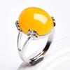 Transmisión en Vivo Anillo de Cera de Abeja de Segunda Generación Anillo de Ámbar Incrustado con Amarillo Grasa de Pollo Estilo Étnico Versátil Hombres y Mujeres Boca en Vivo Ajustable