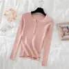 Nuevo Suéter de Punto Ajustado de Cuello Redondo de Manga Larga Fino para Mujer, Estilo Retro Otoño/Invierno, Capa Base