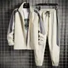 Conjunto de Duas Peças Popular Esportivo Cardigan e Calça para Primavera e Outono de 2025 para Homens Casual Cruzamento de Fronteiras Listrado Gola Alta Terno Cardigan para Homens