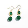Pendientes de plata de ley S925 con cuerpo entero, chapados en oro, con cuentas redondas ovaladas, para mujer, estilo étnico, vintage, de calcedonia verde, con gancho para la oreja.