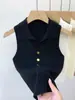 Chaleco sin mangas para mujer, Nuevo estilo de verano, Cuello camisero, Corte ajustado, Top de punto liso con cuello en V, Adecuado para usar en capas o solo, Suéter de punto para mujer