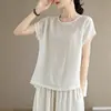 2025 Nueva Camiseta de Algodón y Lino de Manga Corta para Mujer Verano Holgada Casual Delgada de Lino Talla Grande Casual Top Pequeño