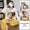 Pijama de Manga Larga para Mujer con Almohadillas en el Pecho para Primavera y Otoño, Seda de Leche Holgado Estilo Coreano Dulce de Dibujos Animados Ropa de Casa