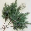 Agujas de Pino Artificiales, Ramas de Pino Navideñas, Piñas, Hojas Falsas, Bayas de Pino Cola de Caballo, Agujas de Pino Artificiales de Pino y Ciprés, Pino Verde con Efecto Nieve