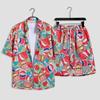 Traje de Manga Corta Estampado Mahjong Camisa Floral Shorts Vestido Familiar Parejas Unisex Camisa de Playa Turismo Hainan
