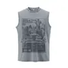 Fábrica de Origen Camiseta sin Mangas Vintage Estilo Americano con Estampado de Letras Cuello Redondo para Hombre, Nueva Camiseta Superior Casual Holgada de Verano para Mujer