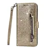Adecuado para Samsung Note20 Funda con Cuerda y Cremallera Brillante para Teléfono Móvil Note20 Ultra Tapa Flip Funda Protectora para Mujer