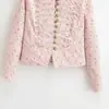 Ropa de mujer transfronteriza 2026 Moda europea y americana chaqueta top de manga larga con estampado floral pequeño decorado con botón anudado para mujer A712267