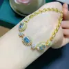 Pulsera de Topacio Azul Suizo Natural Puro Cuerpo Completo de Red Calidad Piedra Principal Tamaño 5*7mm Plata 925 Incrustación Seiko