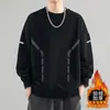 Moletom masculino com gola redonda para outono e inverno, forrado com fleece, moderno, versátil, modelagem solta, manga longa, adequado para homens e mulheres, roupa de casal, top para estudantes