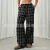 Calça Casual Feminina Azul Xadrez Versátil Solta com Cordão e Bolso - Nova Coleção Europeia e Americana da Amazon 2026