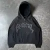 Moletom com Zíper Retro Americano Novo 2024 Moletom com Capuz Estampado de Letras Estrela Góticas Jaqueta Casual Masculina Tendência