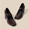 Sapatos Mary Jane Estilo Retrô Francês Feminino 2026 Outono/Inverno Novos Fivela Única Salto Bloco Salto Alto Bico Quadrado Versáteis Sapatos Baixos
