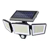 Luminária de Parede Solar com Sensor de Movimento Rotativo de Três Cabeças para Uso Doméstico e Externo, Luz Solar para Jardim com 208 LEDs