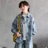 Camisa de Manga Longa de Primavera para Meninos, Camisa Tie-Dye Infantil com Gola Reversível, Jaqueta Fina Casual para Meninos