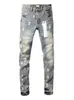 Marca de moda de alta gama transfronteriza, nuevos jeans de verano para hombre, vintage, desgastados, parcheados, elásticos, corte ajustado, skinny
