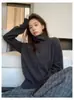 Nuevo cárdigan de lana 100% pura para otoño para mujer, abrigo suéter de cuello alto holgado, prenda exterior de punto de lana estilo 'old money'