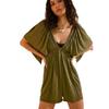 Amazon Transfronterizo Nuevo Verano Europeo y Americano Cuello en V Escotado Sexy Espalda Descubierta Manga Corta Color Sólido Holgado Casual Mono