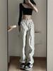 Petos retro americanos Petos retro europeos y americanos blanco cremoso pantalones casuales de pierna ancha para mujer moda ins otoño