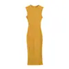 26086-26 Otoño Chica Caliente Estilo Básico Cuello Redondo Pequeño Alta Elasticidad Tejido de Punto Costilla Cintura Ceñida Abertura Vestido Largo Vestido de Tirantes