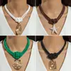 Joyería de Estilo Europeo y Americano, Diseño Único de Nudo con Elementos de Hoja, Estrella de Mar y Concha, Collar Exagerado, Collar Sencillo con Colgante de Cordón