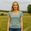 Camiseta cuadrada de manga corta transfronteriza para mujer, nuevo estilo básico casual simple, camiseta cuadrada de color liso estampada