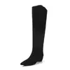 Botas altas hasta la rodilla de 6 cm de aumento para mujeres petite, estilo británico, modernas y versátiles, punta fina, tacón grueso, botas de jinete adelgazantes para mujer