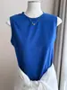 Regata Branca de Alcinha com Gola Redonda para Mulheres, Verão Slim-Fit Elástica Versátil Camisola de Algodão Camada Base